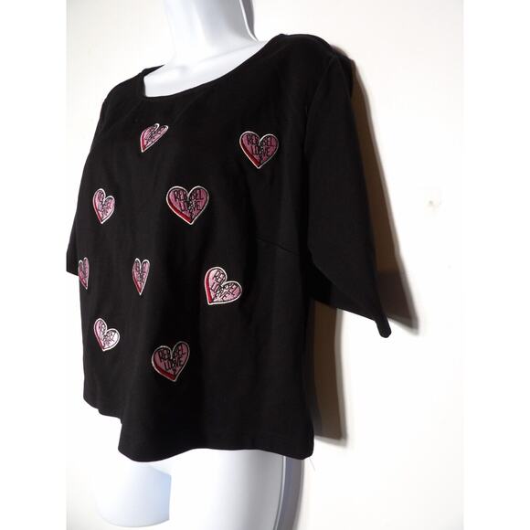 Torrid 1 1X Rebel Wilson Top Patchwork Black Hearts Short Sleeve Love - Picture 3 of 12